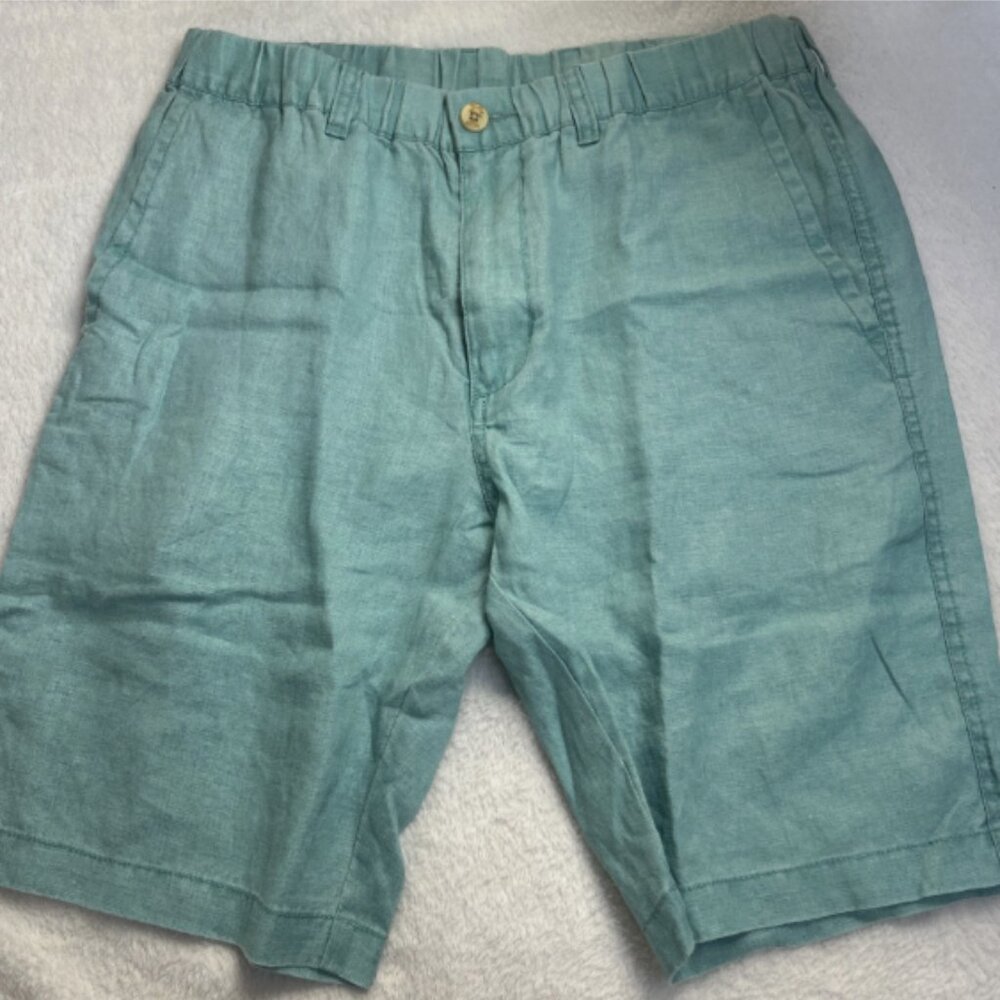 Tommy Bahama Mens Green Flat Front Bermuda Casual Walking Shorts Medium Pockets